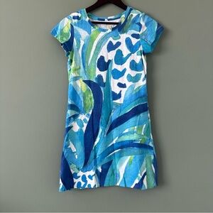 Capelton Road Blue and Green Tropical Short Sleeve Shift Dress Womens Size XS